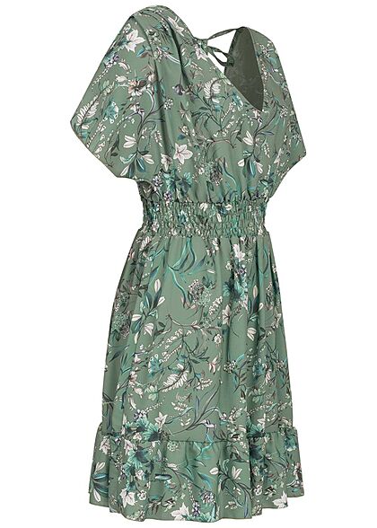 Cloud5ive Dames Jurk met binddetail en bloemenprint groen