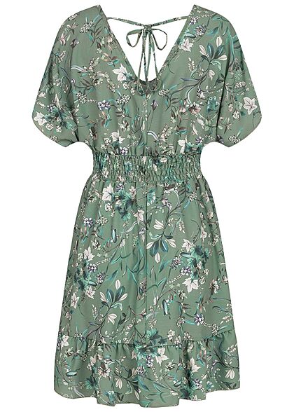 Cloud5ive Dames Jurk met binddetail en bloemenprint groen