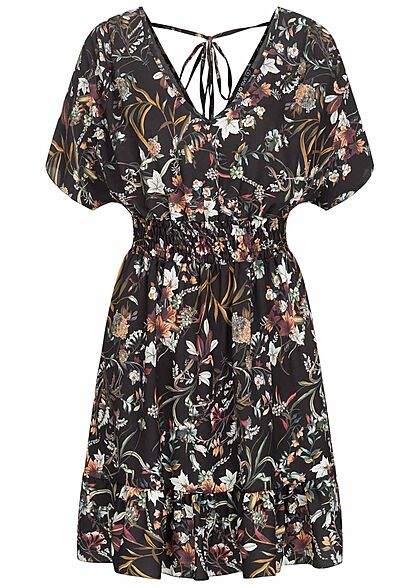 Cloud5ive Dames Jurk met binddetail en bloemenprint zwart