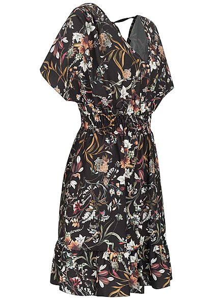Cloud5ive Dames Jurk met binddetail en bloemenprint zwart