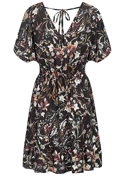Cloud5ive Dames Jurk met binddetail en bloemenprint zwart