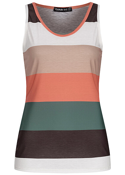 Cloud5ive Dames Tank Top met strepen beige zwart groen