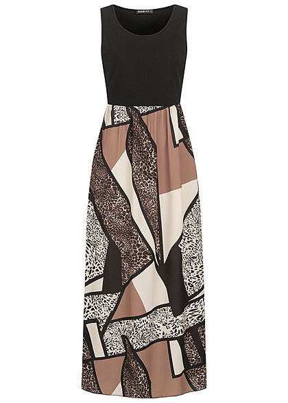 Cloud5ive Dames lange Jurk met leo-opdruk beige zwart
