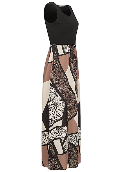Cloud5ive Dames lange Jurk met leo-opdruk beige zwart