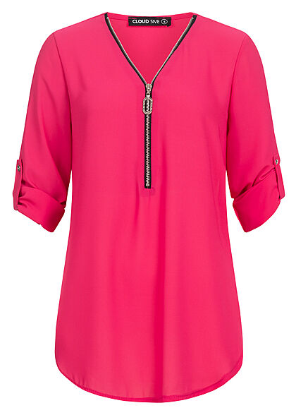 Cloud5ive Dames Blouse met omgeslagen mouwen en rits roze