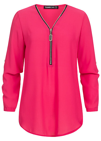 Cloud5ive Dames Blouse met omgeslagen mouwen en rits roze
