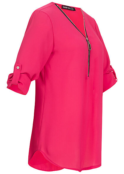 Cloud5ive Dames Blouse met omgeslagen mouwen en rits roze
