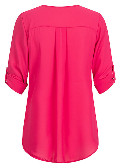 Cloud5ive Dames Blouse met omgeslagen mouwen en rits roze