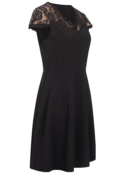 Huh minimum Decoratie Styleboom Fashion Damen Mini Kleid mit Spitzenbesatz V-Neck schwarz