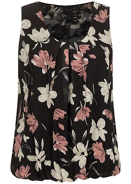 Styleboom Fashion Dames Topje met kant en bloemenprint zwart
