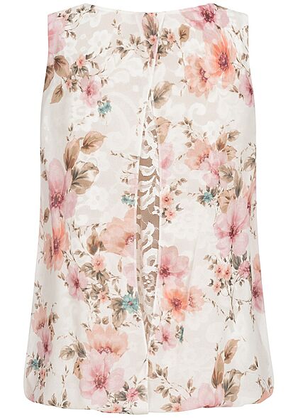 Styleboom Fashion Dames Topje met kant en bloemenprint wit