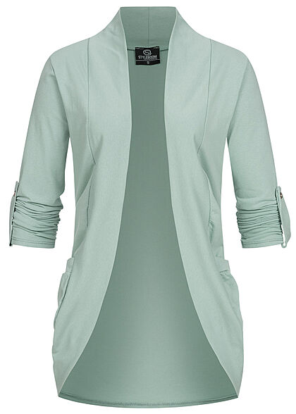 Styleboom Fashion Dames Vest met omgeslagen mouwen en 2 zakken groen