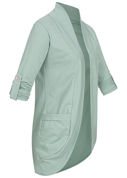 Styleboom Fashion Dames Vest met omgeslagen mouwen en 2 zakken groen