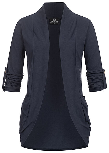 Styleboom Fashion Dames Vest met omgeslagen mouwen en 2 zakken marineblauw