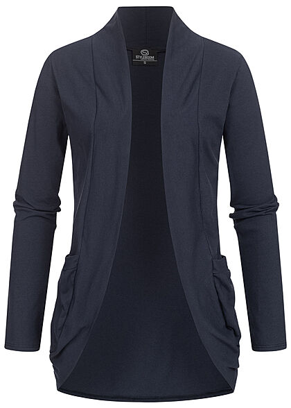 Styleboom Fashion Dames Vest met omgeslagen mouwen en 2 zakken marineblauw