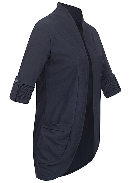 Styleboom Fashion Dames Vest met omgeslagen mouwen en 2 zakken marineblauw