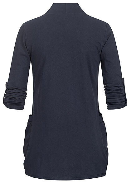 Styleboom Fashion Dames Vest met omgeslagen mouwen en 2 zakken marineblauw