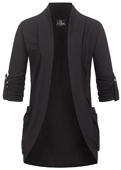 Styleboom Fashion Dames Vest met omgeslagen mouwen en 2 zakken zwart - Art.-Nr.: 22046479