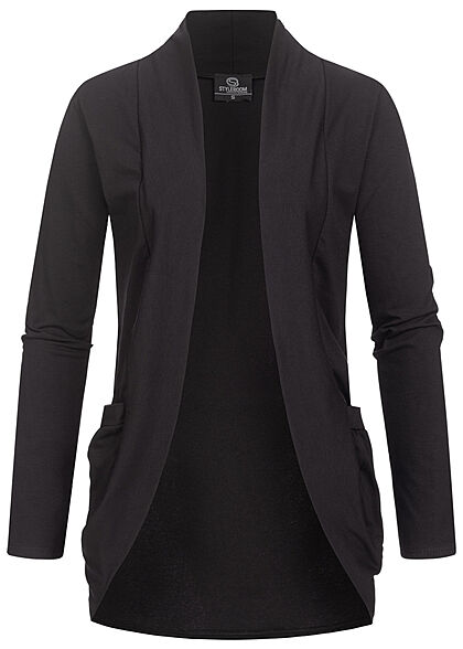 Styleboom Fashion Dames Vest met omgeslagen mouwen en 2 zakken zwart