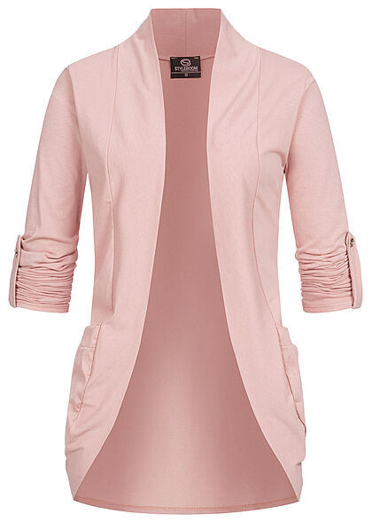 Styleboom Fashion Dames Vest met omgeslagen mouwen en 2 zakken roze