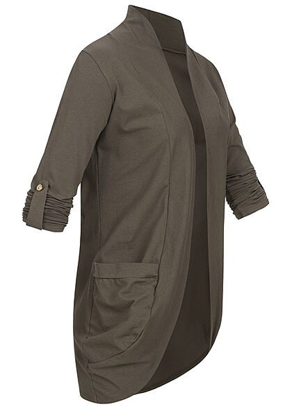 Styleboom Fashion Dames Vest met omgeslagen mouwen en 2 zakken olijfgroen