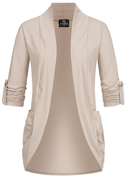 Styleboom Fashion Dames Vest met omgeslagen mouwen en 2 zakken beige
