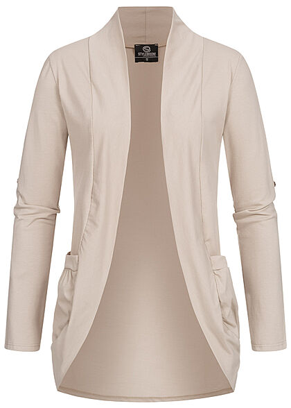 Styleboom Fashion Dames Vest met omgeslagen mouwen en 2 zakken beige