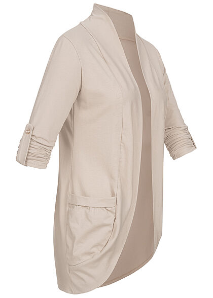 Styleboom Fashion Dames Vest met omgeslagen mouwen en 2 zakken beige