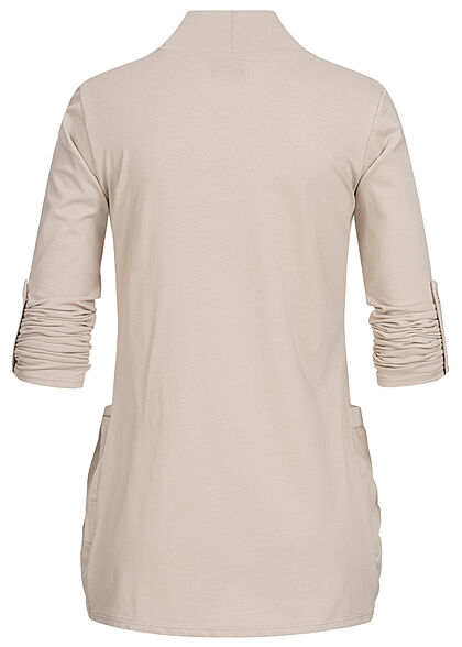 Styleboom Fashion Dames Vest met omgeslagen mouwen en 2 zakken beige