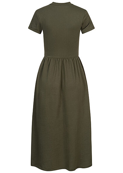 Styleboom Fashion Damen Longform Kleid mit Taillenbund & Reverskragen oliv grn