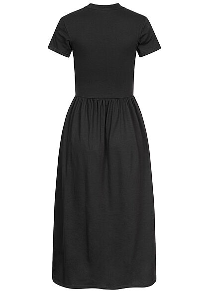 Styleboom Fashion Damen Kleid Longform Kleid mit Taillenbund & Reverskragen schwarz