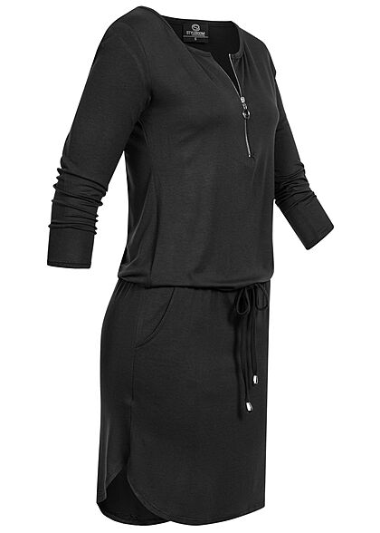 Styleboom Fashion Dames Viscose Jurk met rits en binddetail zwart