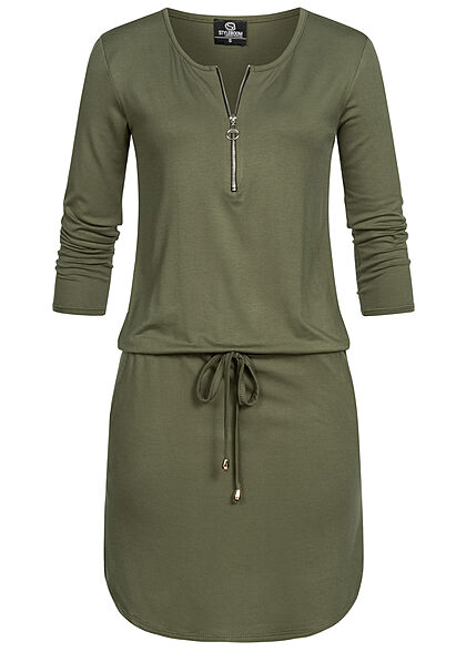 Styleboom Fashion Dames Viscose Jurk met rits en binddetail groen - Art.-Nr.: 22046487