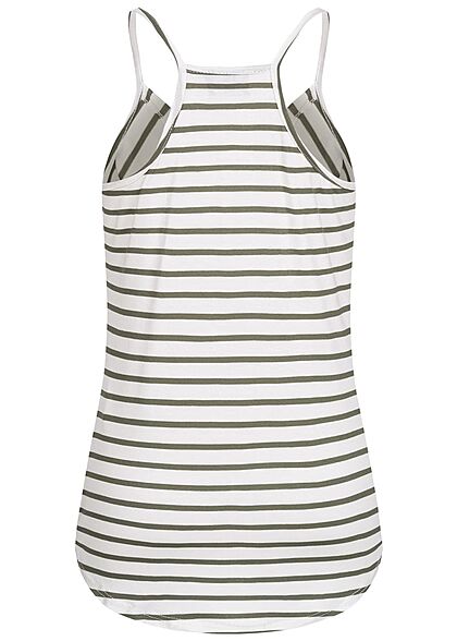 Styleboom Fashion Dames Top met V-hals en strepen wit olijfgroen