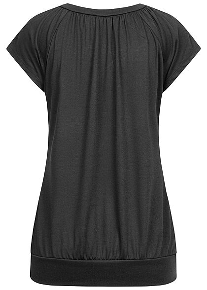 Styleboom Fashion Dames Shirt met korte mouwen en V-hals zwart