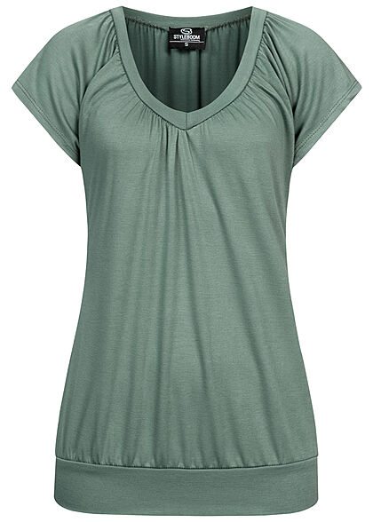 Styleboom Fashion Dames Shirt met korte mouwen en V-hals groen