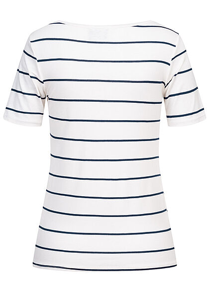 Styleboom Fashion Dames T-shirt met V-hals en strepen marineblauw
