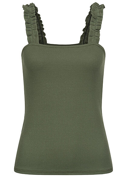 Styleboom Fashion Dames Topje met ruches op de bandjes olijfgroen