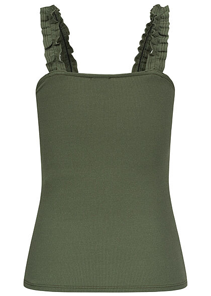Styleboom Fashion Dames Topje met ruches op de bandjes olijfgroen