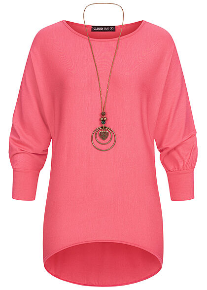 Cloud5ive Dames Shirt met vleermuismouwen incl. halsketting roze - Art.-Nr.: 22046521