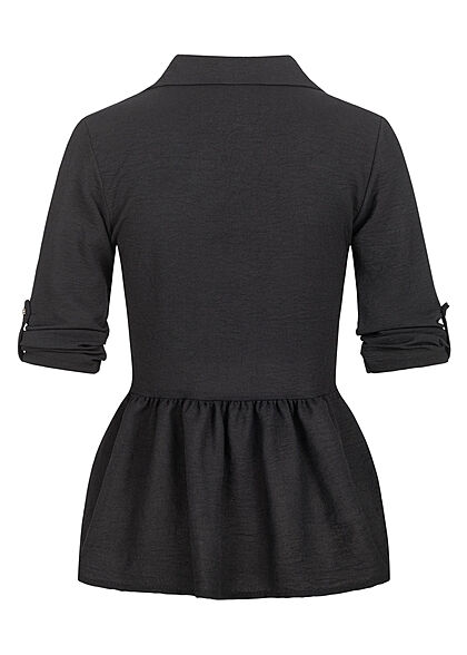 Cloud5ive Damen Turn-Up Schsschen Bluse mit Knopfleiste schwarz
