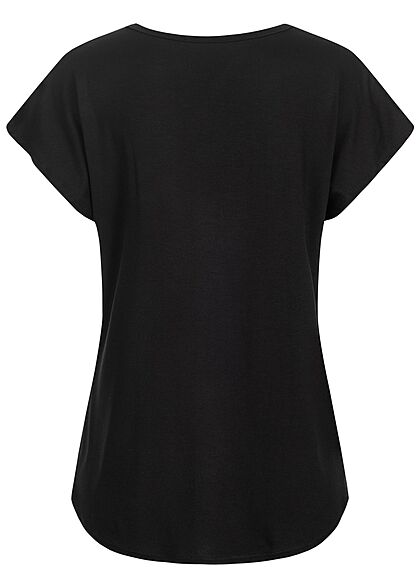 Cloud5ive Damen T-Shirt mit Yourself Print Satin Look schwarz