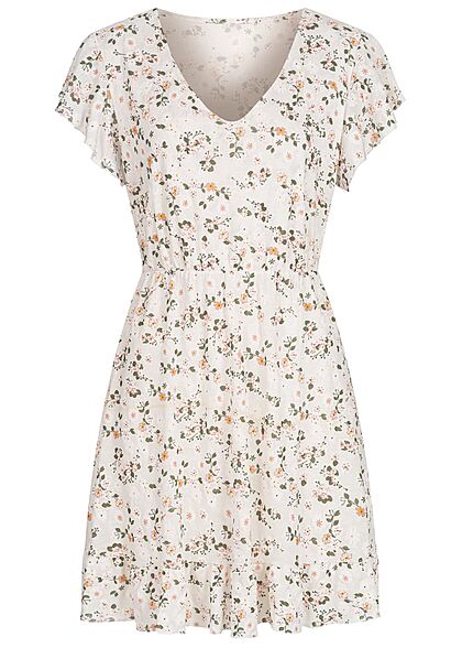 Cloud5ive Dames Zomerjurk met V-hals en bloemenprint wit