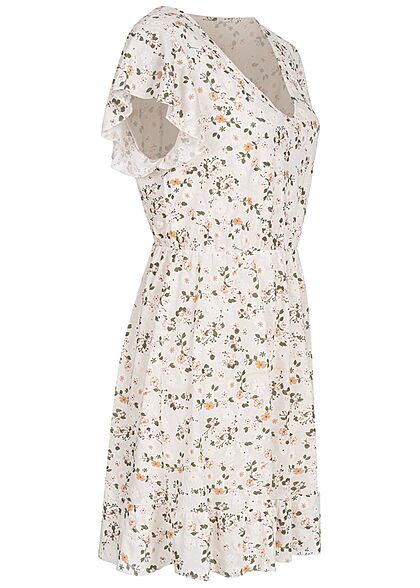 Cloud5ive Dames Zomerjurk met V-hals en bloemenprint wit