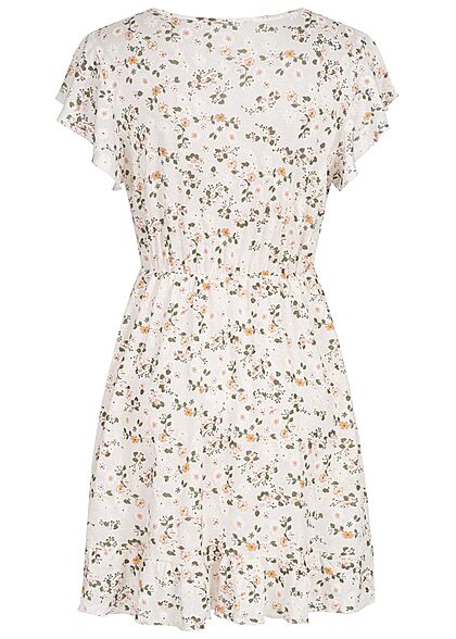 Cloud5ive Dames Zomerjurk met V-hals en bloemenprint wit