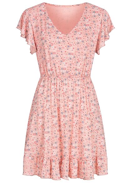 Cloud5ive Dames Zomerjurk met V-hals en bloemenprint roze