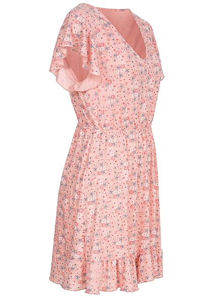 Cloud5ive Dames Zomerjurk met V-hals en bloemenprint roze