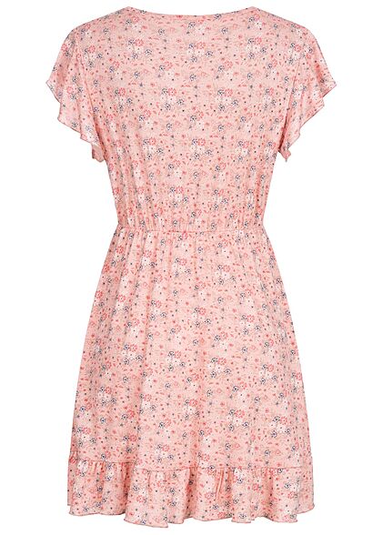 Cloud5ive Dames Zomerjurk met V-hals en bloemenprint roze
