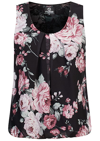 Styleboom Fashion Dames Top met kant en bloemenprint zwart - Art.-Nr.: 22046535