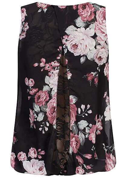 Styleboom Fashion Dames Top met kant en bloemenprint zwart